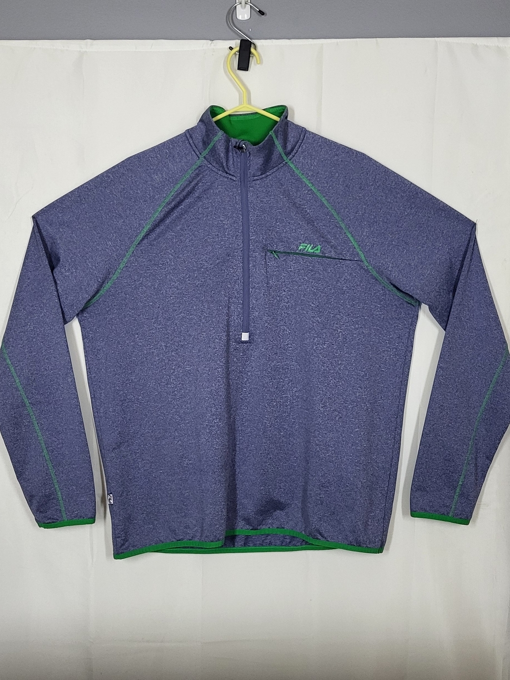 Fila Men's Heather Navy Half-Zip Lightweight Pullover with Green Trim